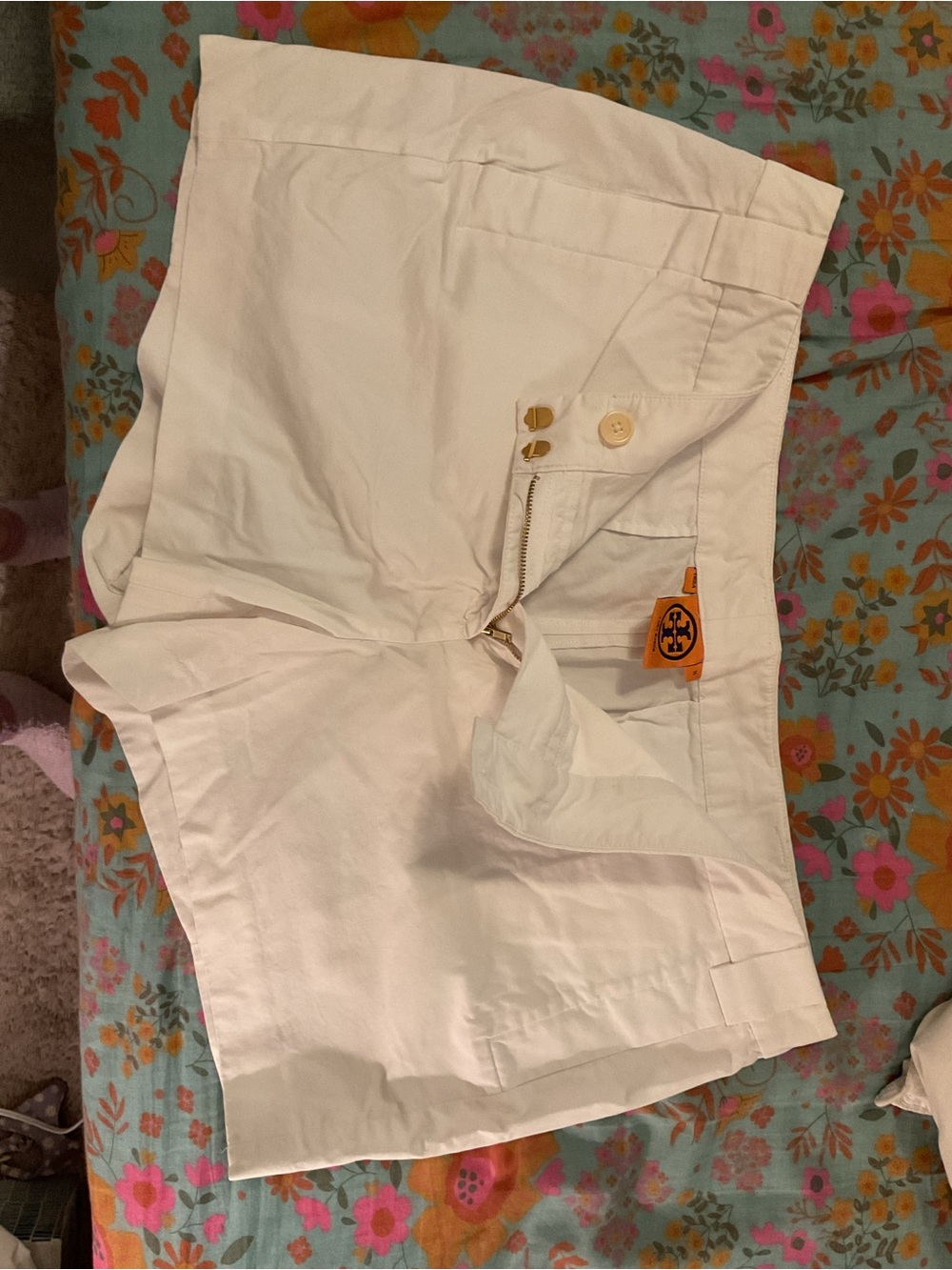 Tory Burch White Cotton Bermuda Shorts with Logo Tab